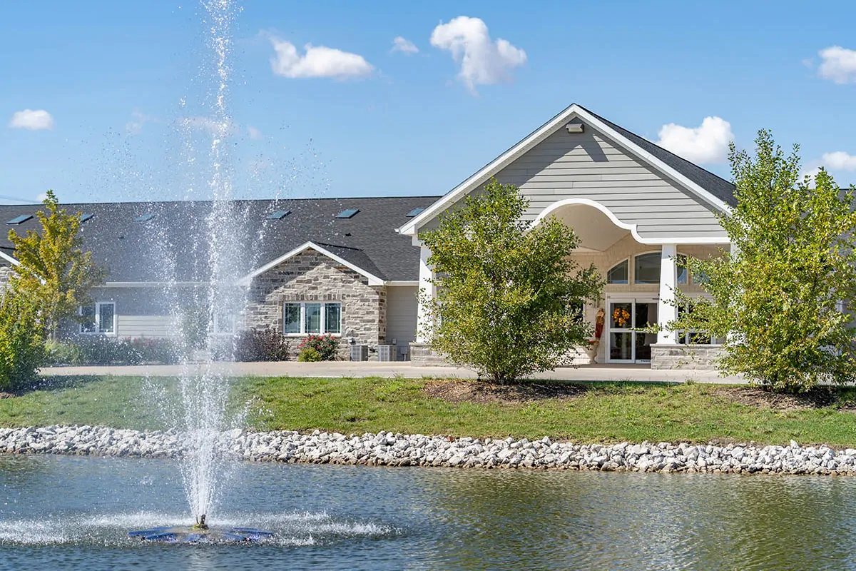 Memory care entrance with fountain