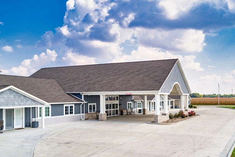 The Villas of Holly Brook & Reflections Memory Care entrance on East Main Street in Streator, IL.