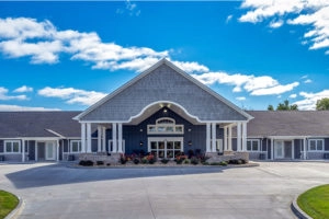 The Villas of Holly Brook & Reflections Memory Care entrance on Hedley Road in Springfield, IL.