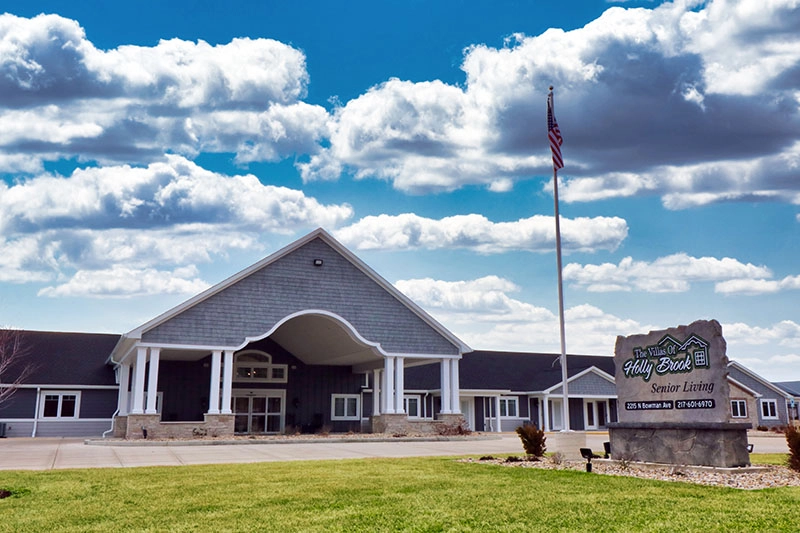 The Villas of Holly Brook & Reflections Memory Care entrance on North Bowman Avenue in Danville, IL.