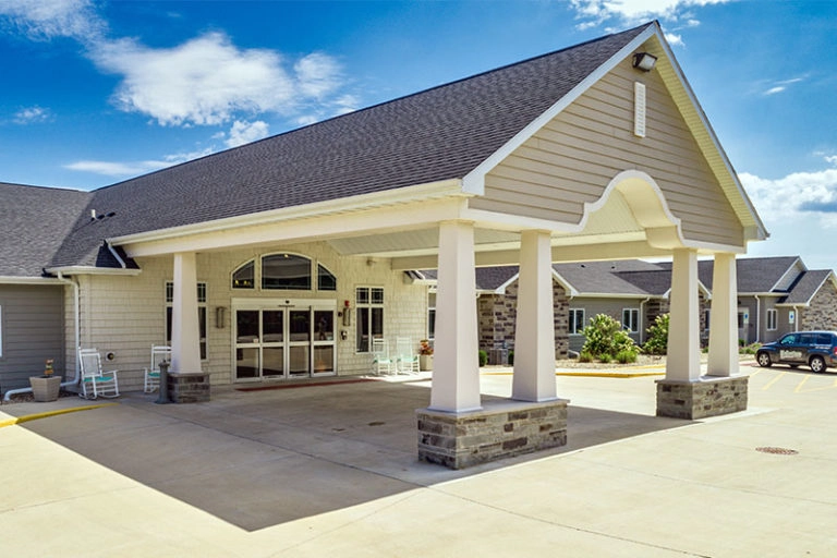 Reflections Memory Care entrance on North Park Avenue in Chatham, IL.