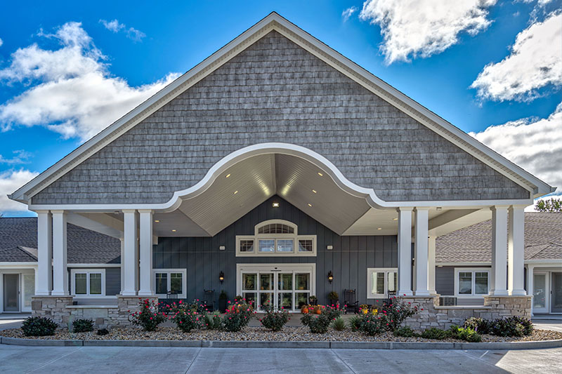 The Villas of Holly Brook & Reflections Memory Care entrance on Mechanical Drive in Bethalto, IL.